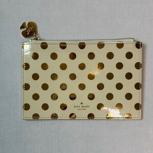 KATE SPADE New‎ York Women's Cream Gold Polka Dot Patent Leather Zipper Pouch